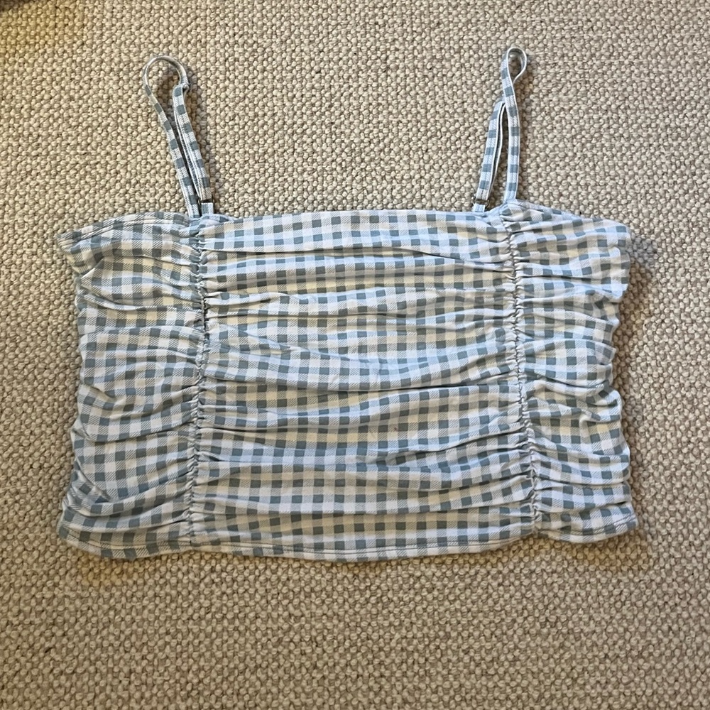 Hollister Green and White Gingham Tank Top - Size XL